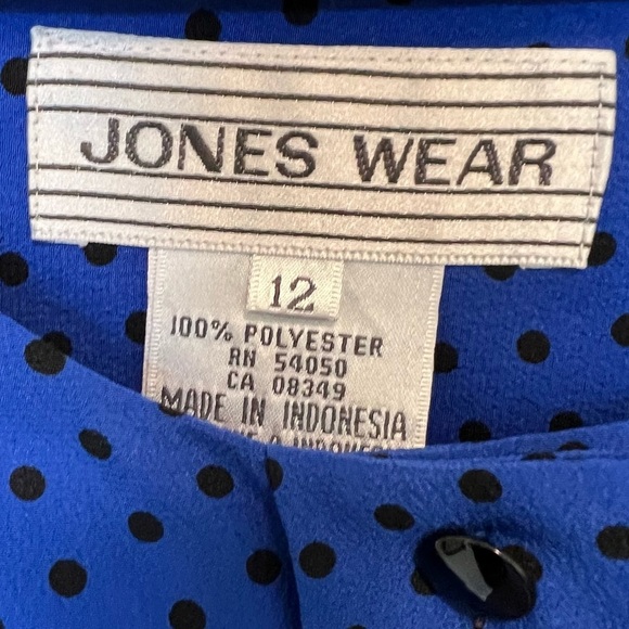 Vintage Cobalt Blue Polka Dot Polkadots blouse Size 12 - Picture 6 of 7